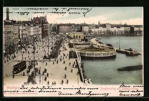 AK Hamburg-Neustadt, Jungfernstieg mit Alsterpavillon und Strassenbahn