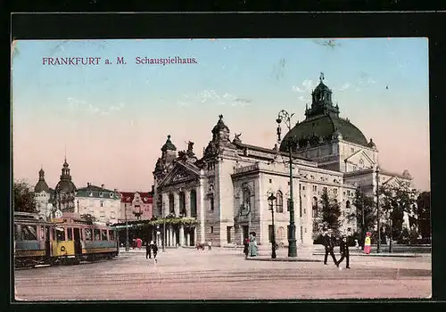 AK Frankfurt a. M., Strassenbahn passiert das Schauspielhaus