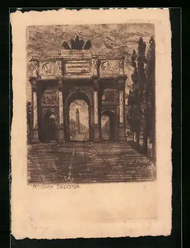 Künstler-AK München, Ansicht vom Siegestor