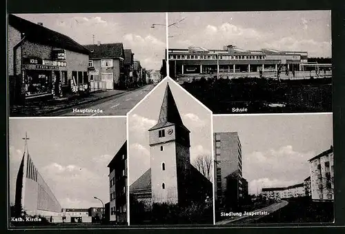 AK Frankfurt-Preungesheim, Siedlung Jasperstrasse, Schule, Kath. Kirche