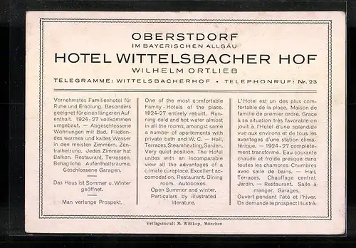 AK Oberstdorf /Bayr. Allgäu, Hotel Wittelsbacher Hof aus der Vogelschau