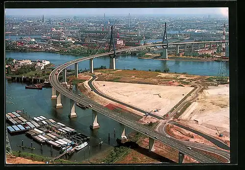 AK Hamburg-Grasbrook, Köhlbrandbrücke aus der Vogelschau