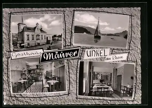 AK Unkel am Rhein, Gasthaus Mäurer, Innenansicht, Segelschiff