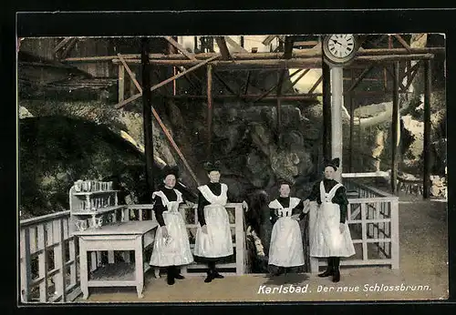 AK Karlsbad, Bedienstete vor dem neuen Schlossbrunn