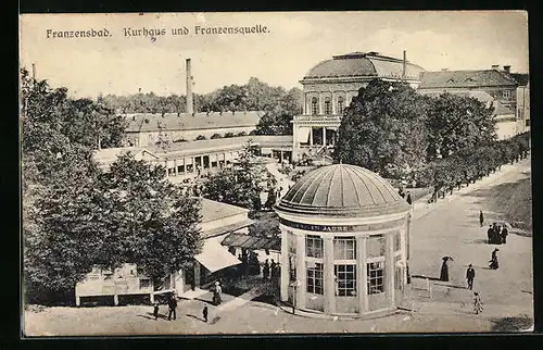 AK Franzensbad, Kurhaus und Franzensquelle aus der Vogelschau