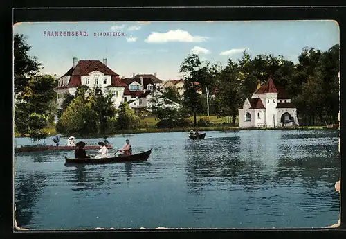 AK Franzensbad, Stadtteich mit Kapelle