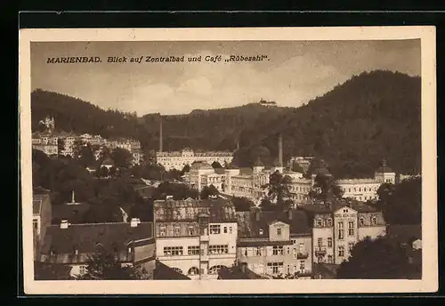 AK Marienbad, Blick auf Zentralbad und Café Rübezahl