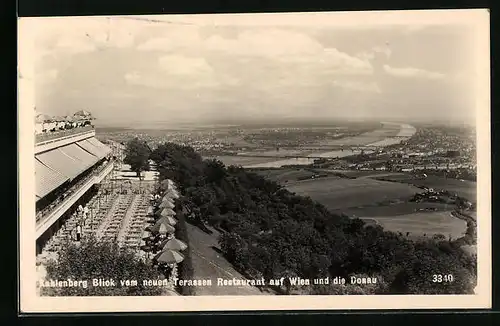 AK Wien, Blick vom neuen Terrassen-Restaurant auf Wien und die Donau