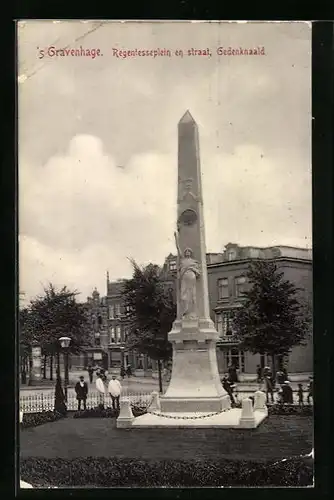 AK `s-Gravenhage, Regentesseplein en straat, Gedenknaald