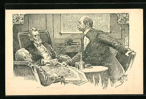 Künstler-AK Bismarck bei den Friedensverhandlungen 1871