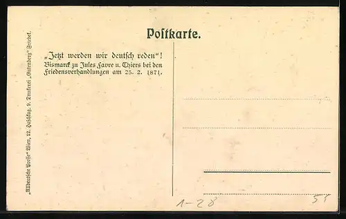 Künstler-AK Bismarck bei den Friedensverhandlungen 1871