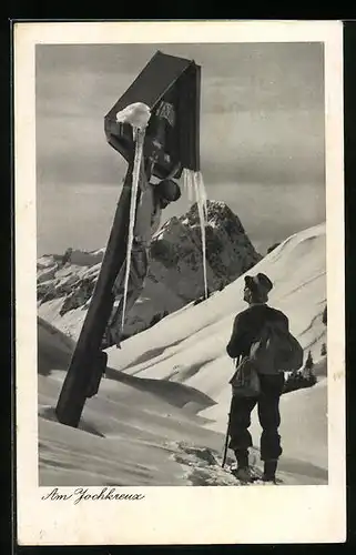 AK Bergwanderer im Schnee am Jochkreuz