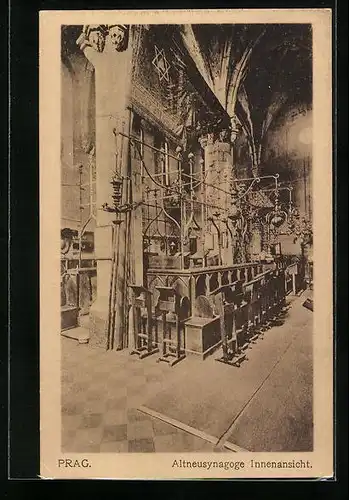 AK Prag, Innenansicht der Altneusynagoge