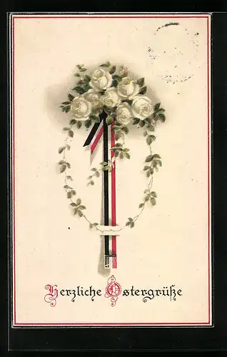 AK Ostergrüsse mit weissen Rosen