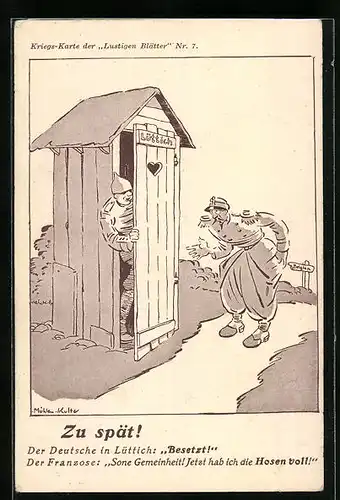 Künstler-AK Franzose ist Zu spät! in Lüttich - Karikatur