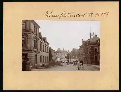 Fotografie Brück & Sohn Meissen, Ansicht Ehrenfriedersdorf, Chemnitzer Strasse mit Bäckerei Enderlein und Kaisl. Postamt