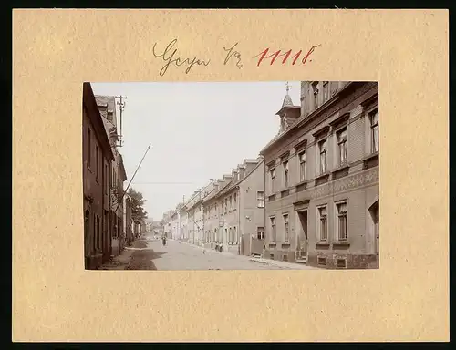 Fotografie Brück & Sohn Meissen, Ansicht Geyer i. Erzg., Blick in die Thumer Strasse mit Geschäften und Wohnhäusern