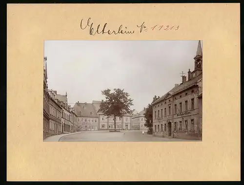 Fotografie Brück & Sohn Meissen, Ansicht Elterlein i. Erzg., Markt mit Rathaus, Gasthaus Ratskeller, Gaasthof zur Eiche