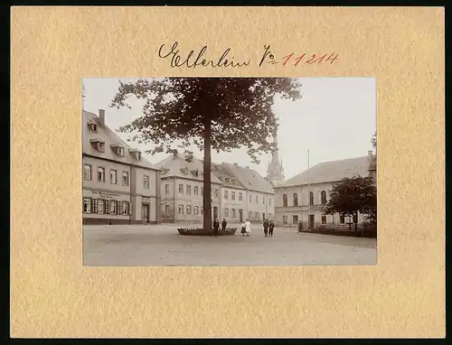 Fotografie Brück & Sohn Meissen, Ansicht Elterlein i. Erzg., Marktplatz mit Feinbäckerei, Ballsaal, Butterbäcker