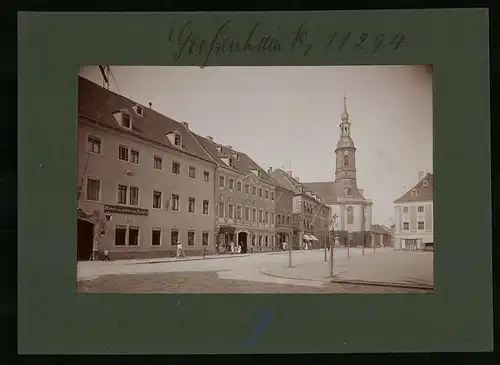 Fotografie Brück & Sohn Meissen, Ansicht Grossenhain, Hauptmarkt, Hotel zur goldenen Kugel, Geschäfte Thiel, Dzialoszigsk