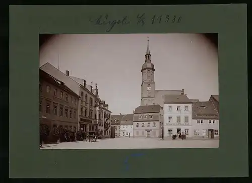 Fotografie Brück & Sohn Meissen, Ansicht Mügeln Bez. Leipzig, Marktplatz mit Geschäften Oskar Förster, Ottmar Voigt