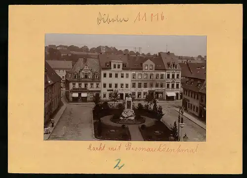 Fotografie Brück & Sohn Meissen, Ansicht Döbeln, Markt mit Bismarckdenkmal, Restaurant Centralhalle, Tischler Kayser