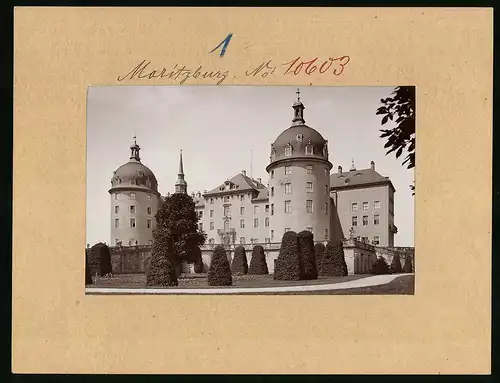 Fotografie Brück & Sohn Meissen, Ansicht Moritzburg, Frontansicht des Jagdschlosses Moritzburg