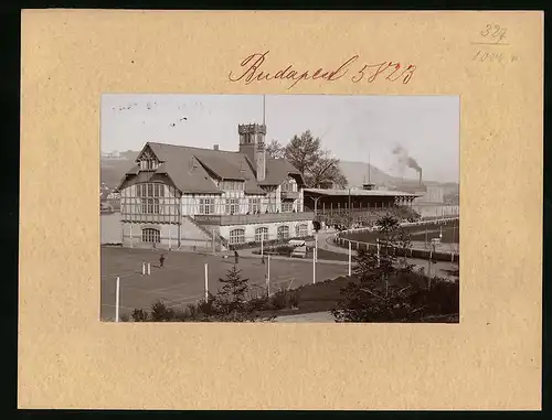 Fotografie Brück & Sohn Meissen, Ansicht Budapest, Sporthaus & Stadion auf der Margareteninsel