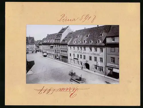 Fotografie Brück & Sohn Meissen, Ansicht Pirna, Untermarkt mit Hotel Weisser Schwan und Ladengeschäften