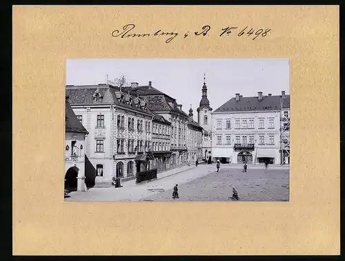 Fotografie Brück & Sohn Meissen, Ansicht Rumburg / Böhmen, Marktplatz mit Cafe Metropol, Rathaus & Kirche