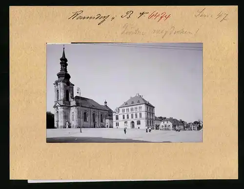 Fotografie Brück & Sohn Meissen, Ansicht Warnsdorf / Böhmen, Katholische Kirche & Pfarre