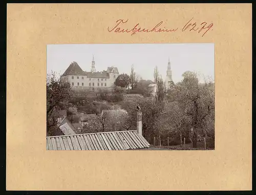 Fotografie Brück & Sohn Meissen, Ansicht Taubenheim (Klipphausen), Ortspartie mit Schloss und Kirche