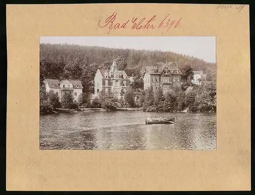 Fotografie Brück & Sohn Meissen, Ansicht Bad Elster, Partie Luisasee mit Villa gr. Aue, Villa Abbazia, Schloss Miramar