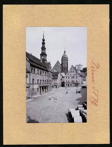 Fotografie Brück & Sohn Meissen, Ansicht Pirna a. Elbe, Obermarkt mit Sparkasse, Handlung Emil Schumann, Drogen-Haus