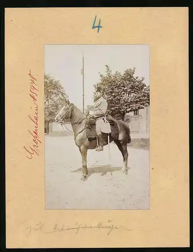 Fotografie Brück & Sohn Meissen, Ansicht Grossenhain, Husar des 1. Königlich Sächsisches Husaren-Rgt. König Albert Nr. 18