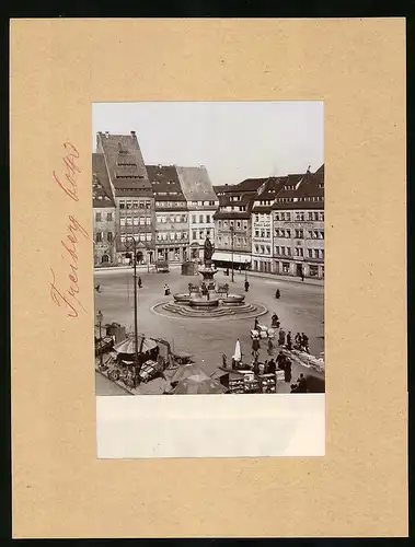 Fotografie Brück & Sohn Meissen, Ansicht Freiberg i. Sa, Obermarkt mit Elephanten Apotheke, Zuckerwaren-Fabrik, Teppich