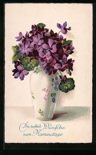 AK Mit Veilchen drappierte Vase