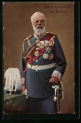 AK König Ludwig III. in Uniform mit Königsschnur, Brille