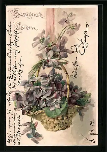 AK Blumenkorb mit Veilchen