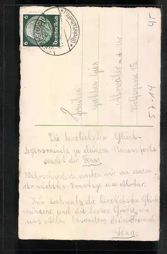 AK Namenstagswünsche mit Veilchen
