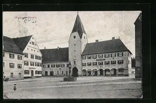 AK Weissenhorn, Marktplatz mit Gasthaus und Magistratur