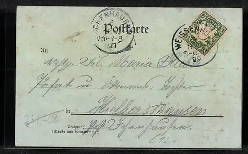 Mondschein-AK Weissenhorn, Ortsansicht mit Kirche