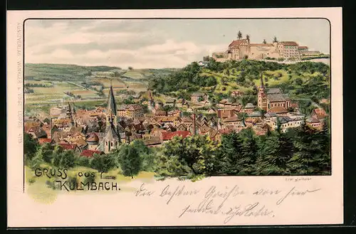 Künstler-AK Kulmbach, Totalansicht mit Schloss