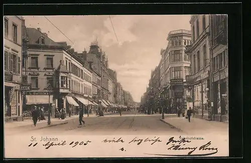 AK St. Johann, Bahnhofstrasse mit Geschäften