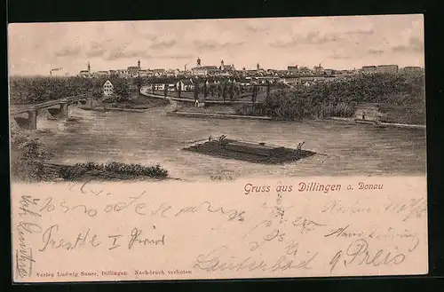 AK Dillingen a. Donau, Ortsansicht mit Flösserei