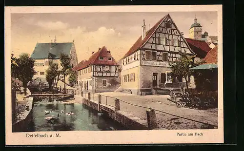 Künstler-AK Dettelbach am Main, Partie am Bach