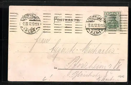 Lithographie Frauenalb, Ortsansicht mit Flusspartie