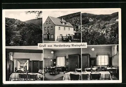 AK Hardenburg /Rheinpfalz, Ortsansicht mit Gasthaus Zum Brunnen mit Innenansichten