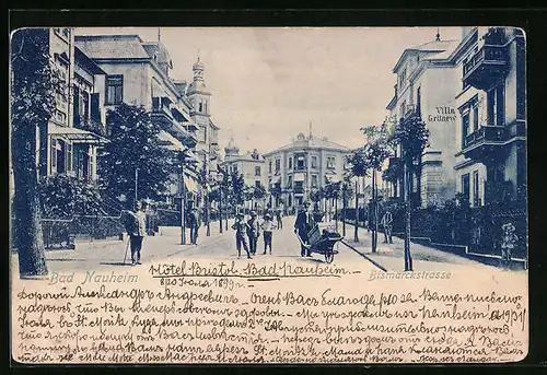 AK Bad Nauheim, Bismarckstrasse mit Passanten und Hotels