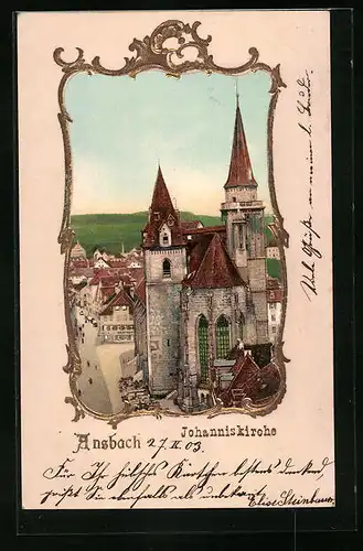 AK Ansbach, Johanniskirche mit Strassenpartie